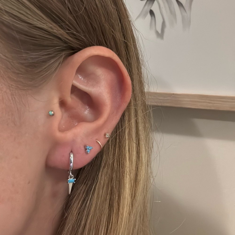Delicate sterling silver turquoise stone stud earrings dainty